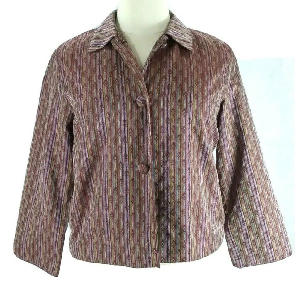 Coldwater Creek Jacket LARGE Purple Multi Stripe Retro 2 Button Swing Pleat
